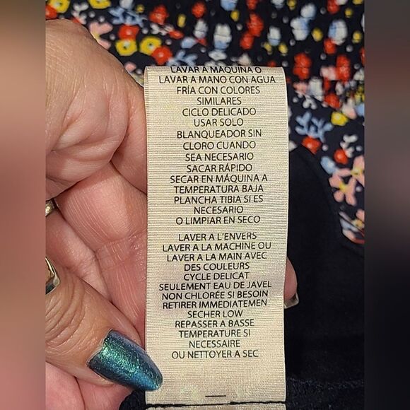 Nanette Lepore Blue Red Yellow Floral Ruffle Smocked Mock-Neck Shift Dress | 10 - Picture 11 of 12